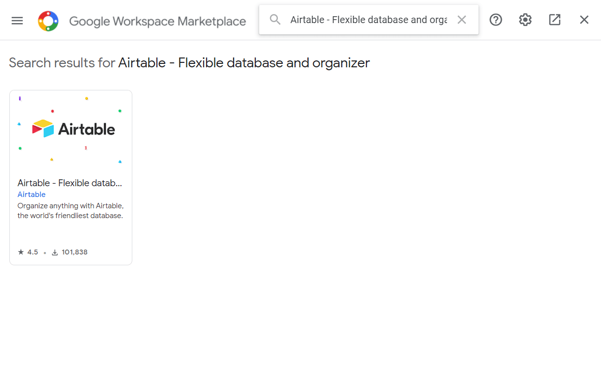 Airtable Google Drive Search Apps Dialog Box